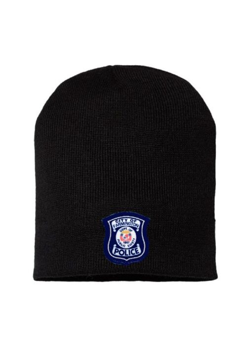 Black 8" knit beanie with Police Shield