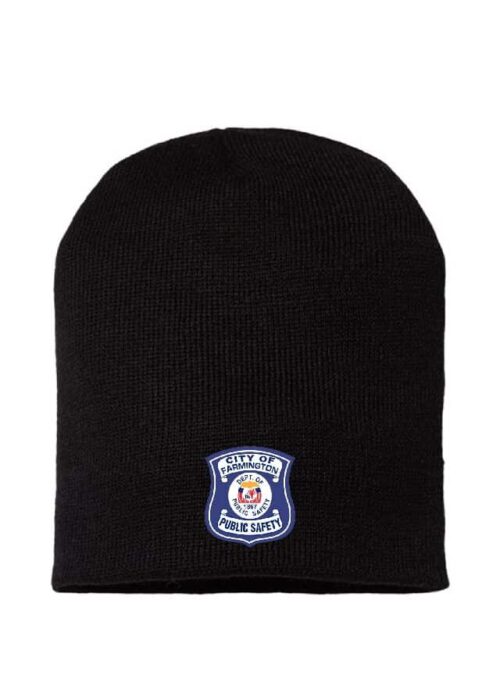 Black 8" knit beanie with Public Safety Badge