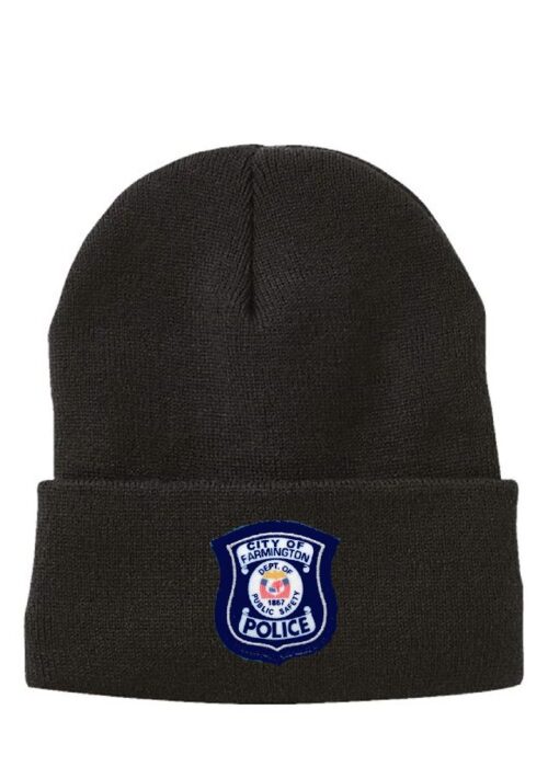 Black fleece lined knit cuffed cap with Shield